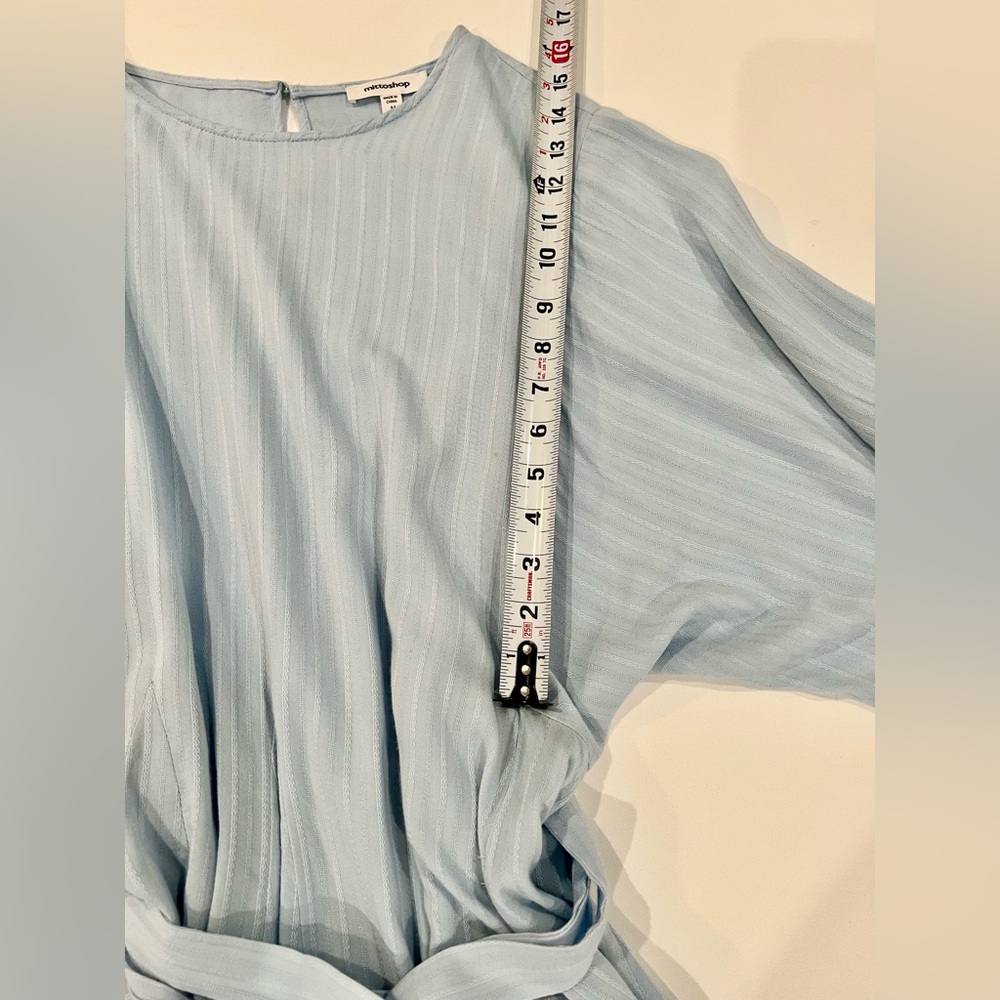 Mittoshop Boho Ruffled Hem Textured Flowy Pastel Blue Long Sleeve Dress Tie - Picture 10 of 16